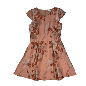 Kay Unger Jacquard Knee Length Dress Floral Pink Size 10 US